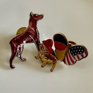Set of 3 Enamel Pins:Doberman Butterfly, Firedog
